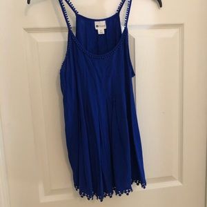 Blue tank with fringe detail